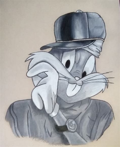 Bugs Bunny Gangsta Illustration On Toned Tan Strathmore Paper Etsy