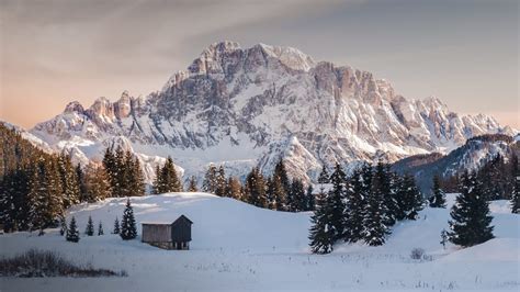 Monte Civetta Mountain In The Pastel Light Of Dawn In Winter Val Badia