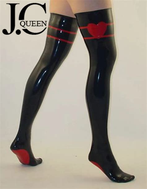 J C Queen Free Shipping Latex Stockings Pure Natural Latex Handmade Black In Stockings From
