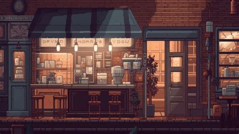 Coffee Shop Pixel Art Illustration Stock Illustration Illustration Of