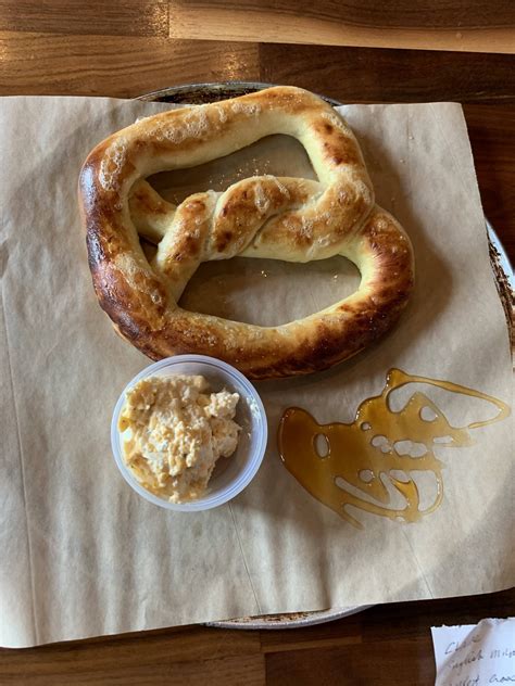 I Ate Wood Fired Brick Oven Pretzel With Cheese Spread And Hot Honey Food