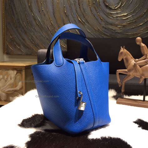 Hermes Picotin Lock 22 Bag In T7 Blue Hydra Taurillon Clemence Hand