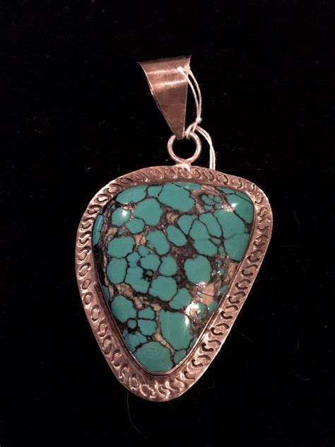Large Native American Turquoise Stone Pendant Sterling Silver By