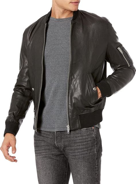The Kooples Mens Mens Leather Bomber Jacket With Arm Pocket Outerwear