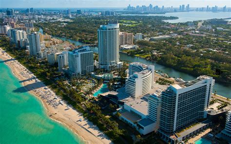Miami Florida Usa City Scenery Skyscrapers Beach Sea River