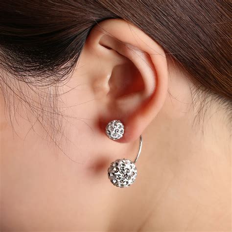 Fashion Crystal Stud Earring Double Sided Beads Ball Earrings Ear Stud