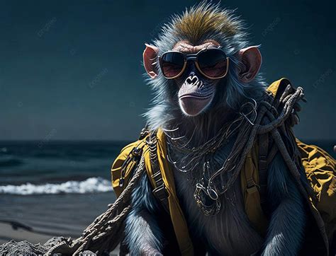 Cool Monkey Wearing Sunglasses At The Beach Background Monkey