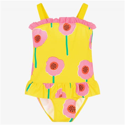 Stella Mccartney Kids Girls Yellow Flower Print Swimsuit Upf50