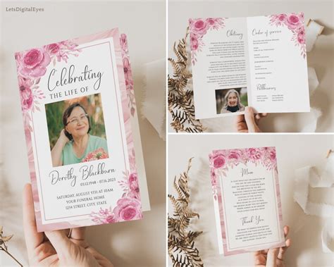Floral Funeral Program Template Bifold Brochure Obituary Etsy Uk