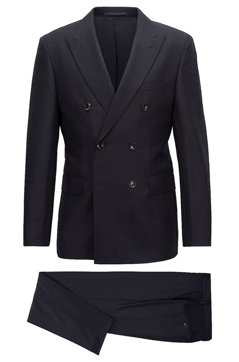 Hugo Boss Tailored Double Breasted Suit In Virgin Wool Dark Blue
