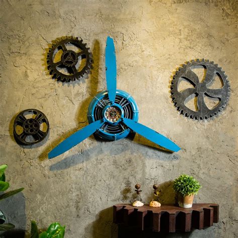 3 Color Industrial Air Plane Propeller Metal Wall Clock Mute And Hd
