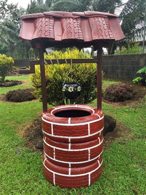 I wire brushed the rust of off the hub, then used steel wool on the inside of the wheels to. Build A Wishing Well Planter From Recycled Tires