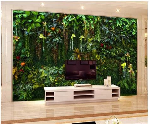 Tropical Rain Forest Plants Wallpaper Wall Mural Dark Green Etsy