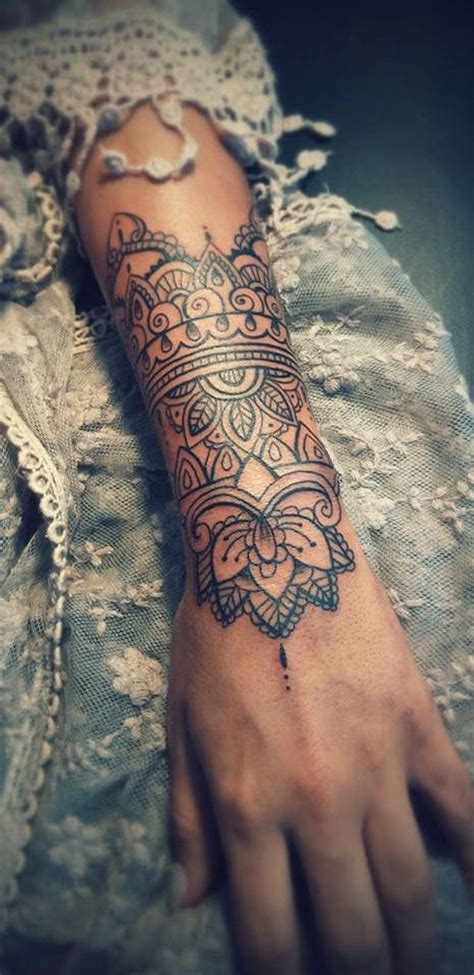 Mandala Outer Forearm Tattoo Ideas For Women Black Henna Floral