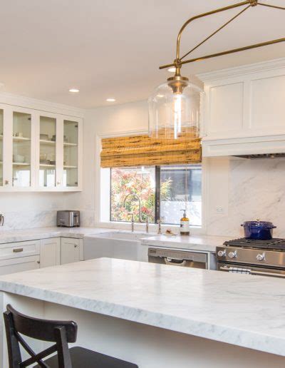 White Shaker Cabinets And Carrera Marble Kitchen Remodel Pacific Palisades