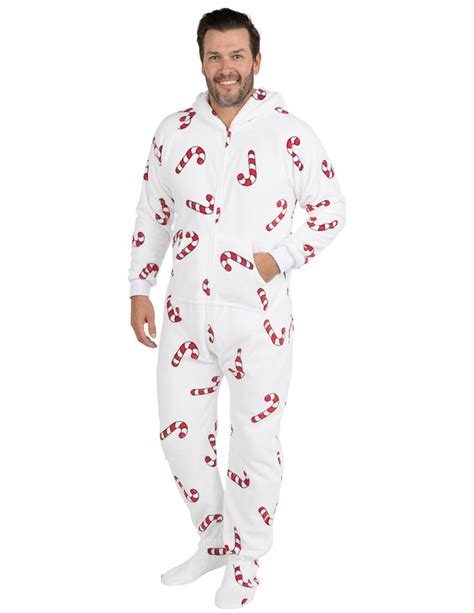 Candy Cane Lane Hoodie One Piece Adult Hooded Footed Pajamas Hooded One Piece Pjs Adult