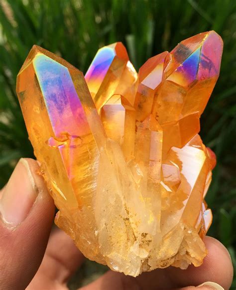 159g Rare Yellow Rainbow Aura Quartz Crystal Healing Titanium Clusters