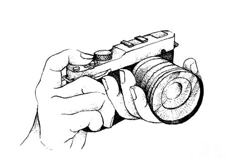 Hand Drawn Of Photographer Holding Camera On White Background Drawing