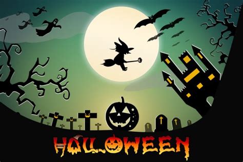 Halloween Design Background With Spooky Graveyard Naked Trees Stock Photo By Ramirezom