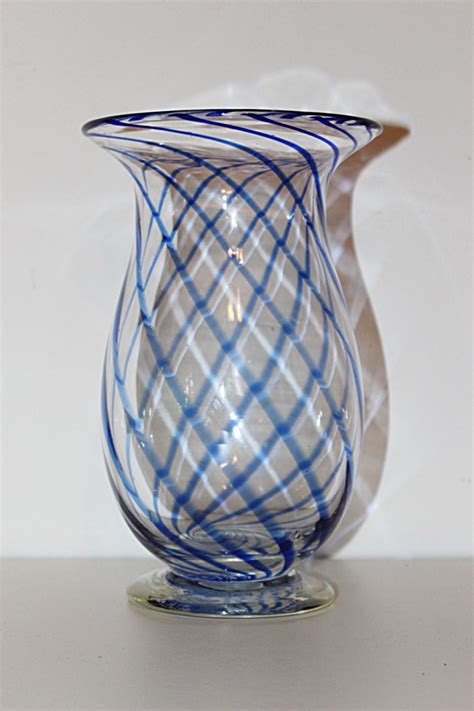Vintage Hand Blown Glass Vase Clear Blue By Queenieseclectic