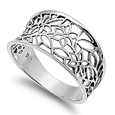 Sterling Silver Womens Vintage Filigree Thumb Flower Leaf Ring Sizes