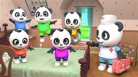5 Little Pandas Jumping On The Bed Mommy Called Baby Shark Song And