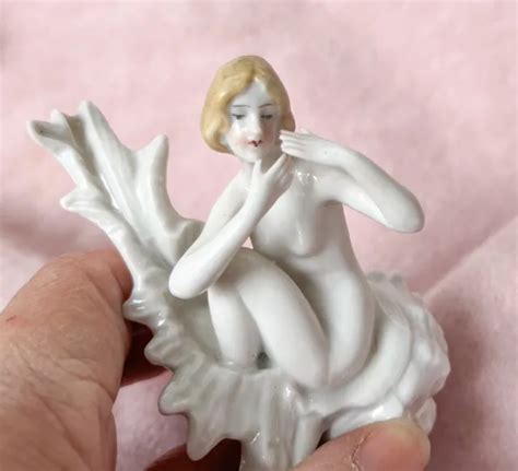 Nude Bathing Beauty Woman Figurine Porcelain Ceramic Germany Vtg Art