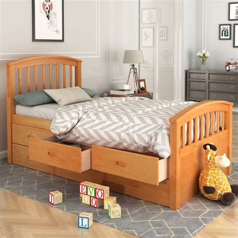 uhomepro twin bed frame with storage drawers platform bed frame w wood slat support heavy