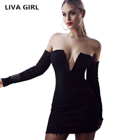 Buy Strapless Off Shoulder Sexy Women Bodycon Dress V Neck Long Sleeve Backless