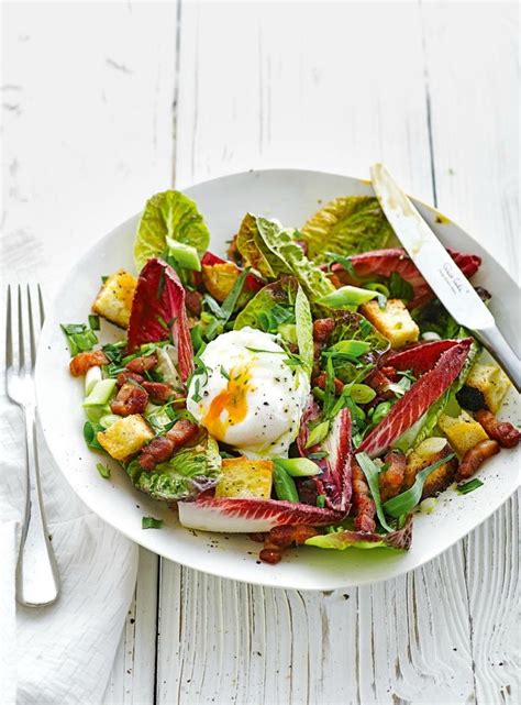 Bistro Salad With Poached Egg Croutons Lardons And Walnuts Recipe