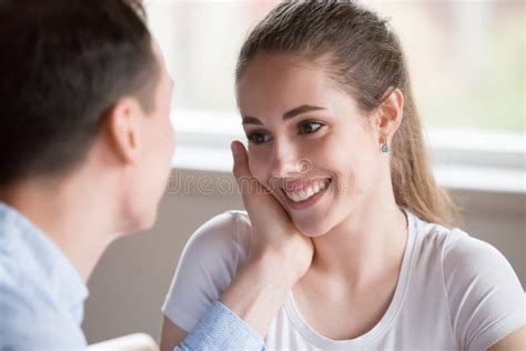 Loving Man Touching Lover Face Caressing Her Stock Photo Image Of
