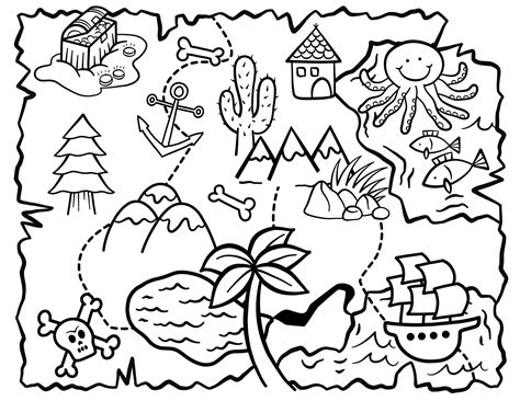 Cute Kids Doodle Treasure Map Coloring Page 6012763 Vector Art At Vecteezy