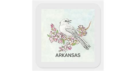 Arkansas State Bird And Flower Square Sticker Zazzle