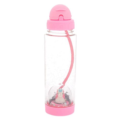 Miss Glitter The Unicorn Snowglobe Water Bottle Pink Claires Us