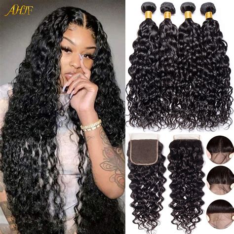 Malaysian Water Wave Bundles With Closure Wet And Wavy Curly Human Hair Bundles With Frontal