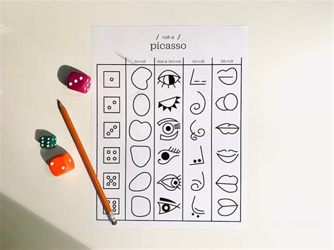 Roll A Picasso Printable Game Sheet 1 Page Instant Etsy