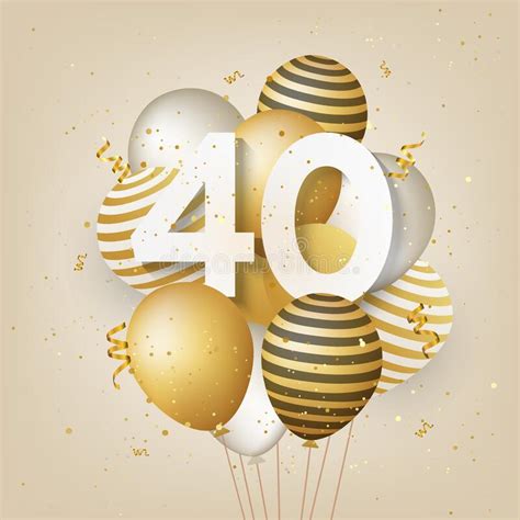 Happy 40th Birthday With Gold Balloons Greeting Card Background Stock