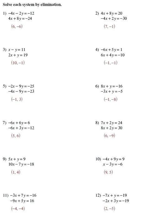 Solving Systems Of Equations Worksheets Answer Key