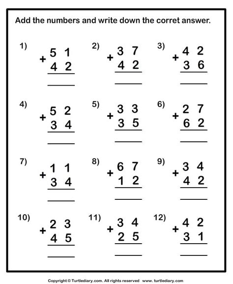 Download And Print Turtle Diarys Adding Two Numbers Up To Two Digits