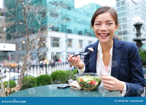 Business Woman Eating Salad On Lunch Break Stock Photo Image 45058186