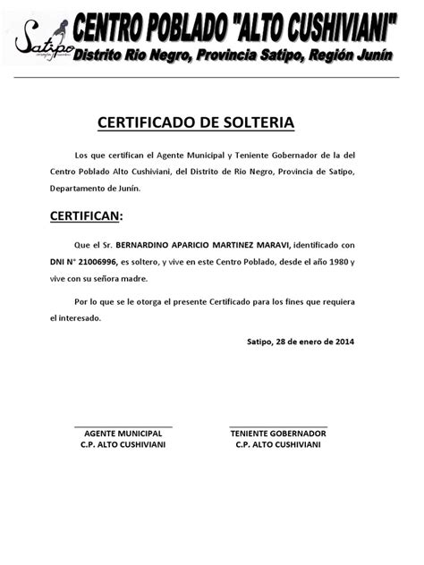 Certificado De Solteria Pdf
