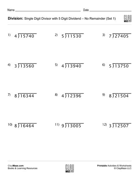 Dividing By One Digit Numbers Worksheets