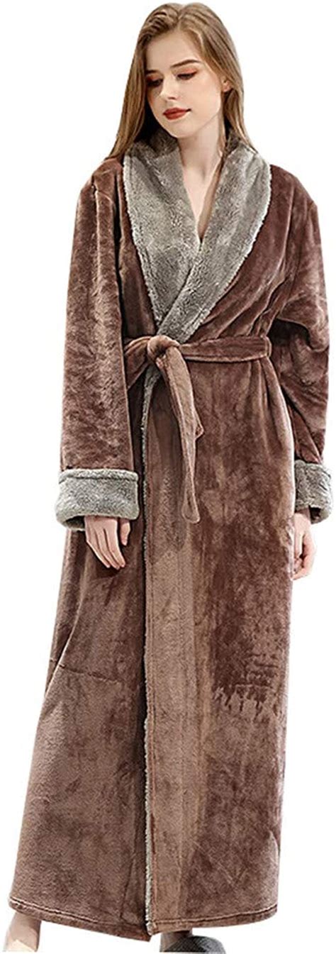 Women Bath Robe Winter Warm Soft Flannel Long Bathrobe Fleece Shawl