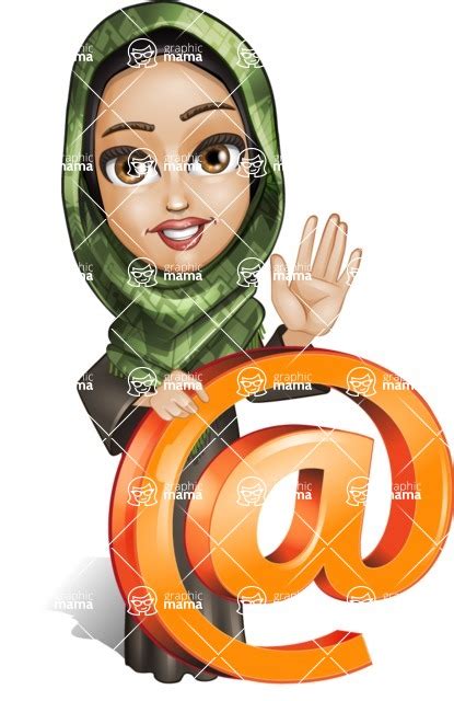 Young Muslim Woman Cartoon Vector Character 102 Cartoon Poses Mail