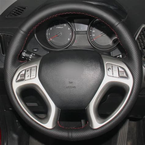 Black Natural Leather Car Steering Wheel Cover For Hyundai Ix35 Tucson