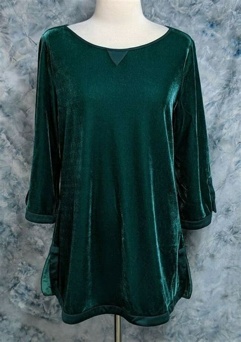 Details About Soft Surroundings Women Xs Emerald Green Velvet Scoop Neck Bell Sleeve Tunic Top
