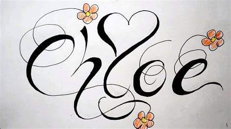 Name Tattoos Drawing Fancy Script Design With Heart And Flowers Youtube