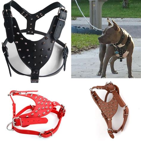 Large Dog Zinc Alloy Rivets Spiked Studded Pu Leather Dog Harness For