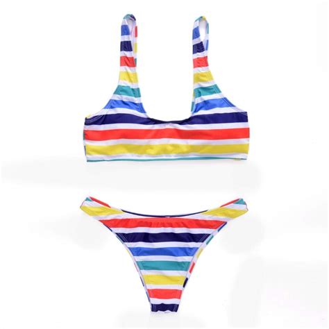 Luca Bikini Womens Rainbow Stripes Bikini Two Piece Thing Padded Top