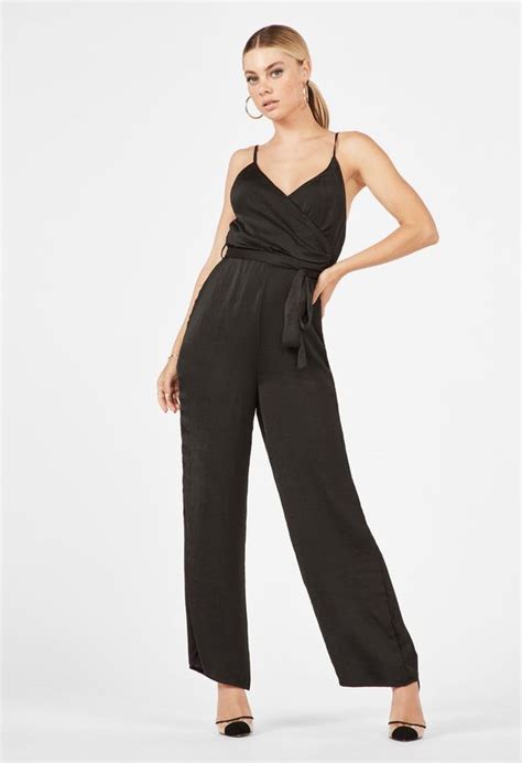 Surplice Front Jumpsuit In Black Get Great Deals At JustFab